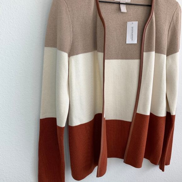 BANANA REPUBLIC NWT Color Block Brown, White & Tan Open Front Cardigan - Medium - Picture 5 of 9